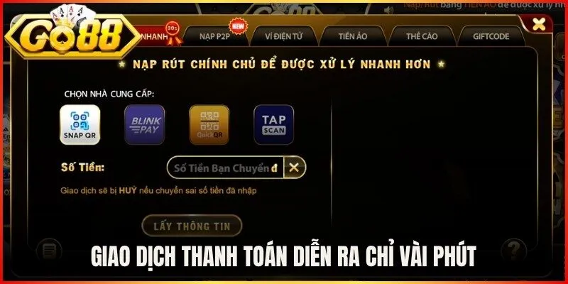 Giao dịch thanh toán diễn ra chỉ vài phút