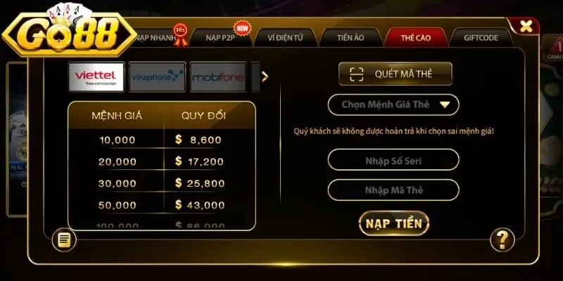 Nạp Tiền Go88 - Hướng Dẫn Chi Tiết Quy Trình Thực Hiện 3 Sunwin Có thể nạp tiền Go88 nhanh bằng thẻ cào